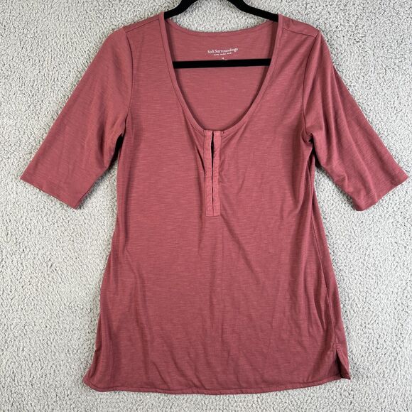 Soft Surroundings Top Women TS  Pullover Scoop Short Sleeve Scoop Neck Hook &Eye - Picture 3 of 8